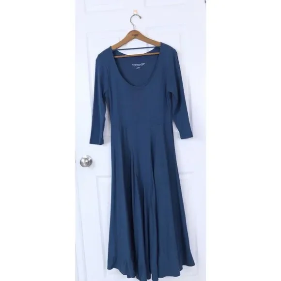 Soft Surroundings Maxi Dress Women's Ruffle Hem Scoop Neck Teal Blue Size Small - Picture 6 of 8